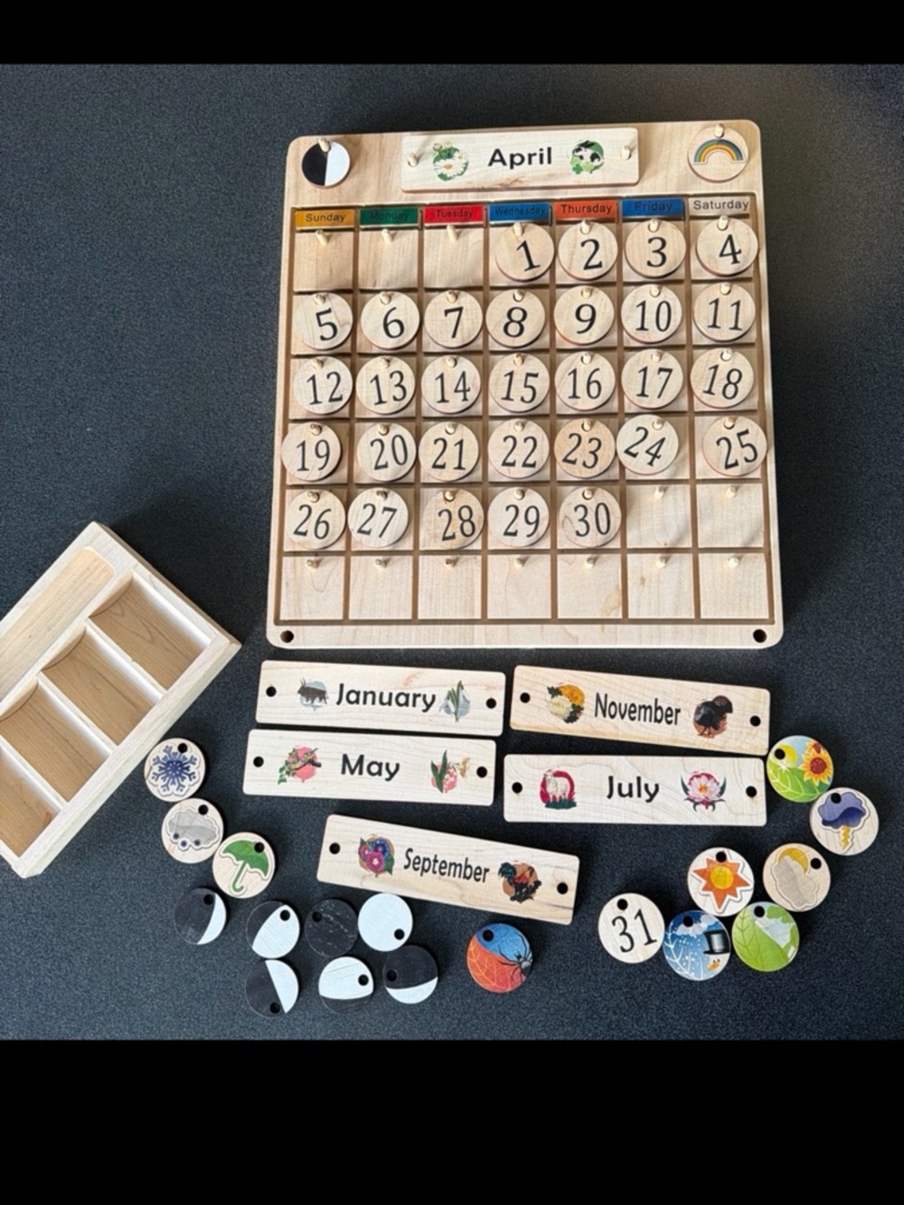Wooden Perpetual Calendar - Natural Wood